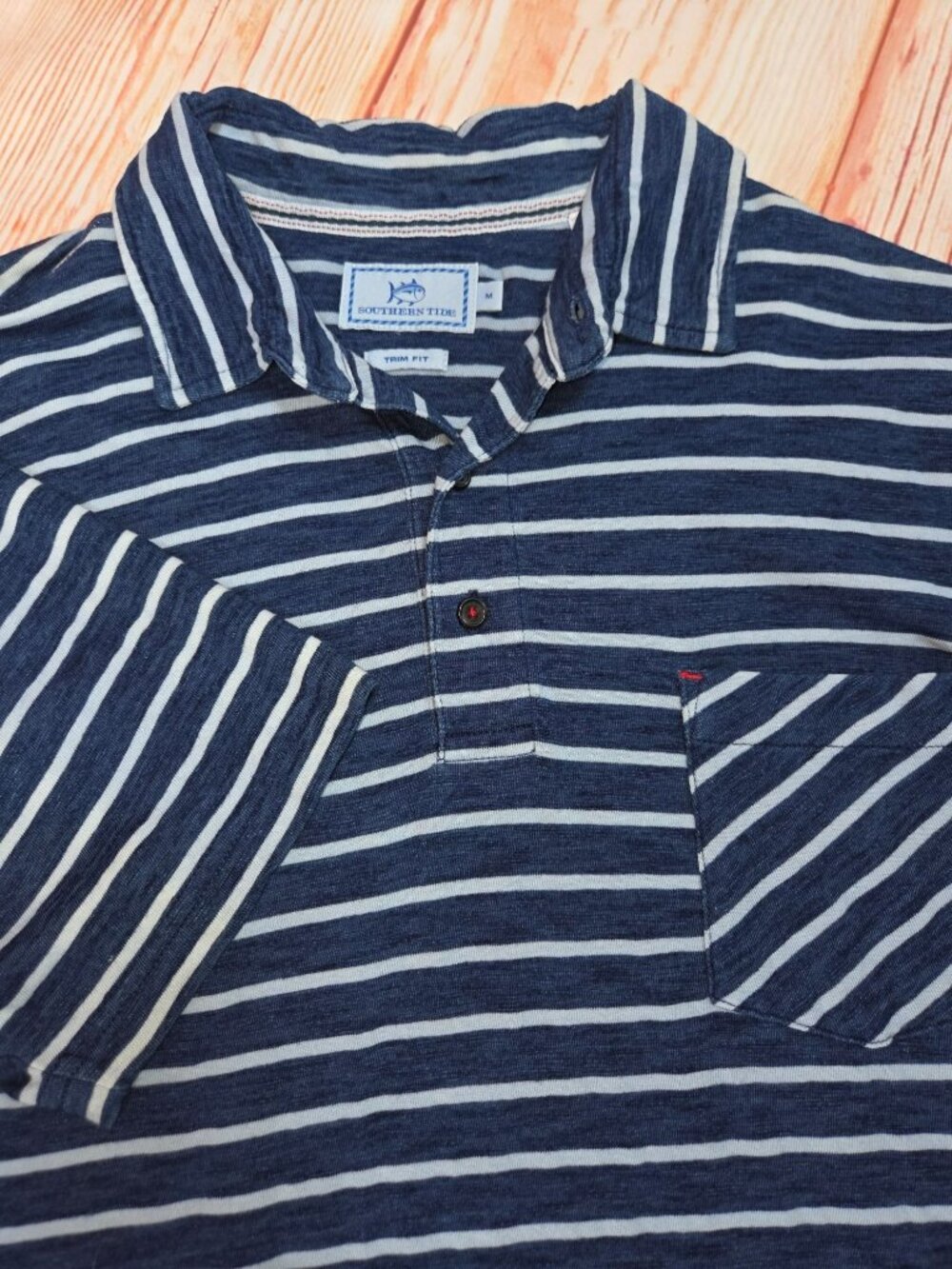 Southern Tide Mens Trim Fit Blue Striped Polo Medium